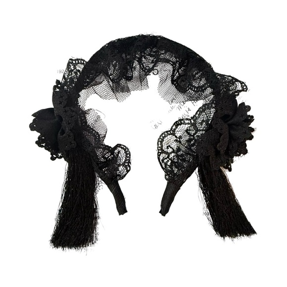 Goth Nosferatu Headband with tassels and fringes. Black lace headband. - Picture 3 of 6